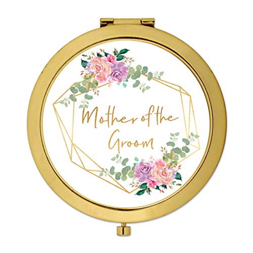 Andaz Press Gold Compact Mirror Bridesmaid's Gift, Mother of The Groom, Geometric Gold Frame Pink Roses Florals, Wedding Gifts Ideas for Mother of The Groom