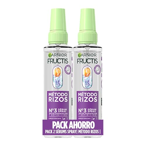 Garnier Fructis Metodo Ricci con 2x Siero Spray per Capelli Ricci, Ricci e Onde Definite, Acido Ialuronico e Karité, Formula Vegana, 150 ml + 150 ml