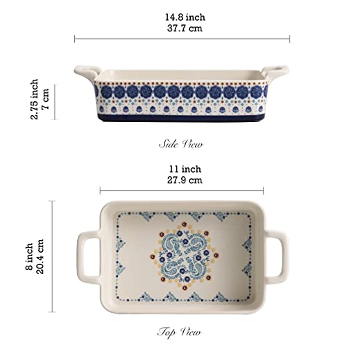 Bico Blue Talavera Stoneware Baking Dish Set, Set Of 2, Large & Medium Rectangular Baking Pan Set, Lasagna Pan, Casserole Dish, Microwave, Dishwasher And Oven Safe #TOP1