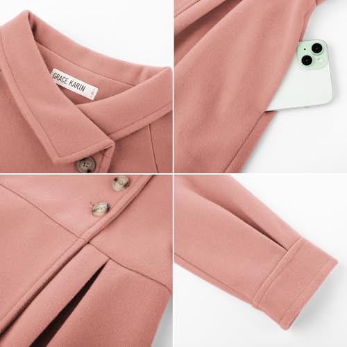Image of GRACE KARIN Girls Dress Coat Kids Wool Lapel Long Button Jackets Fall Winter Outerwear Peacoat with Pockets 5-12Y