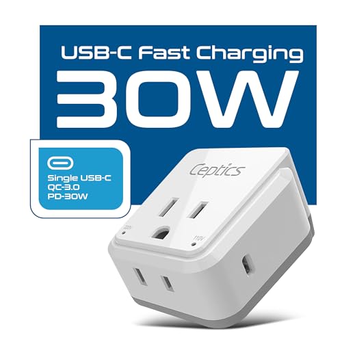 Image of Ceptics World Travel Plug Adapter Set, Safe USB-C 3.0-2 USA Socket,30W PD & QC - Compact & Powerful - Use in Europe Includes Type A, B, C, E /F, G, I SWadAPt Attachments (PAK-30-WS)