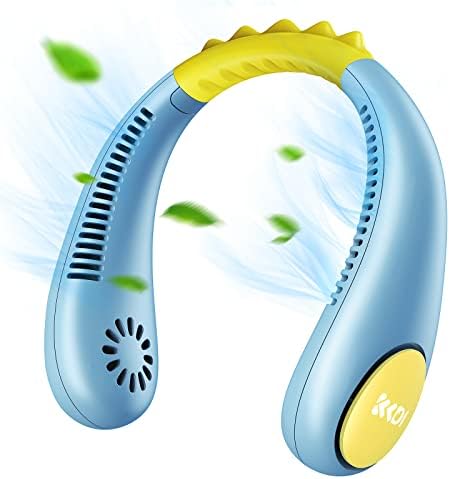 Kkdi Kids Neck Fan, Portable Bladeless Fan for Kid 4-14Y Girls & Boys, 2600mAh USB Personal Mini Fan Cooling Fan for Travel/Camping/Study, 4 Speeds, Lightweight, Compact, Perfect Summer Gifts for Kids