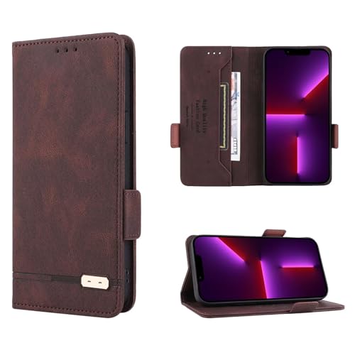 PONRFEKT Funda Tipo Cartera para Xiaomi Poco M3 Pro 4G / Redmi Note 10T 5G,Magnético Flip Premium PU Funda,Kickstand,Ranuras para Tarjetas Shockproof Protectora Carcasa,marrón