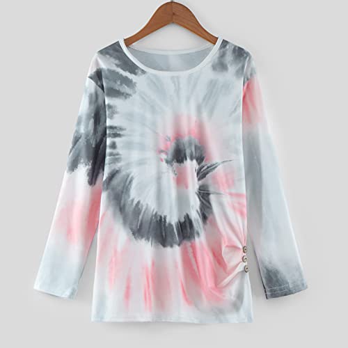 Girls Tie Dyed Tunic Tops Kids Long Sleeve Knot Front Button Casual Loose Pullover Blouse T-Shirt Tee(Gray,12-13 Years)4