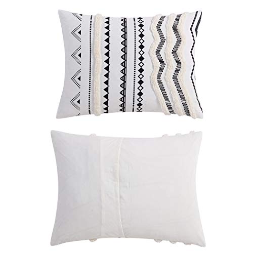 Swift Home Amis 100% Cotton Washed Print & Tufted Chenille 5-Piece Bedding Comforter Set, All Season & Breathable, Oeko-Tex Certified – White, Full/Queen #TOP7
