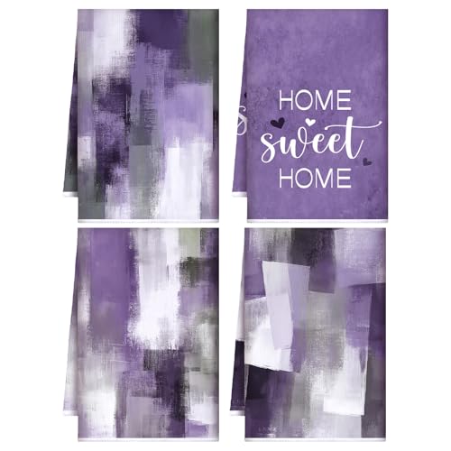 Geyoga 4 Pcs Marble Kitchen Towels Purple Bathroom Hand Dish