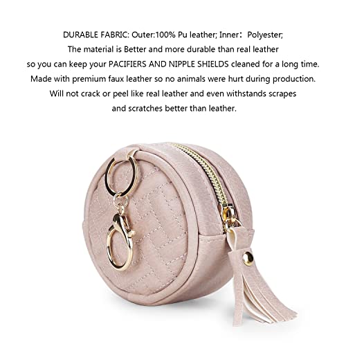 Image of Pacifier Case Bag - Leather Pacifier Holder with Clip for Diaper Bag Stroller Purse Charm, Holds 2 Pacifiers Outdoor Travel (Weave Pink)