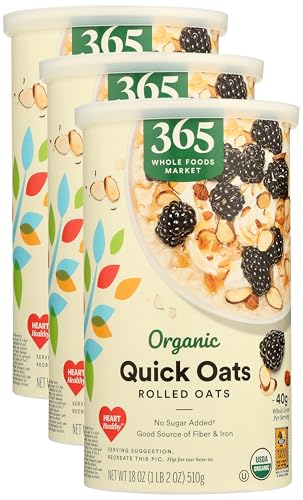 365 by Whole Foods Market, Organic Rolled Quick Oats, 18 Ounce (Pack of 3)