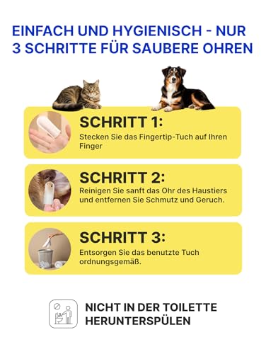 Japan Premium Pet Fingerpads/Ohrenreiniger für Hund & Katze | Sanfte Ohren Reinigung mit Aloe Vera, Malinsäure & Hamamelis | Finger Ohrentücher Gegen Geruch & Schmutz | Ihre Hundepflege AUR 35 STK.