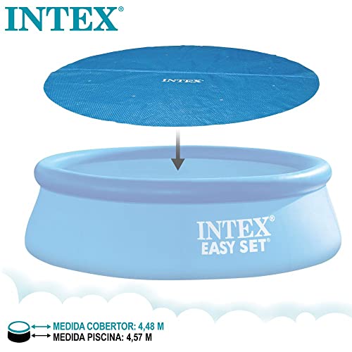 Intex 28013 - Solarabdeckplane, Abdeckung mit thermischer Isolierung für Runde Easy Set/Frame Pools, Polyethylen, Blau, ⌀ 457 cm