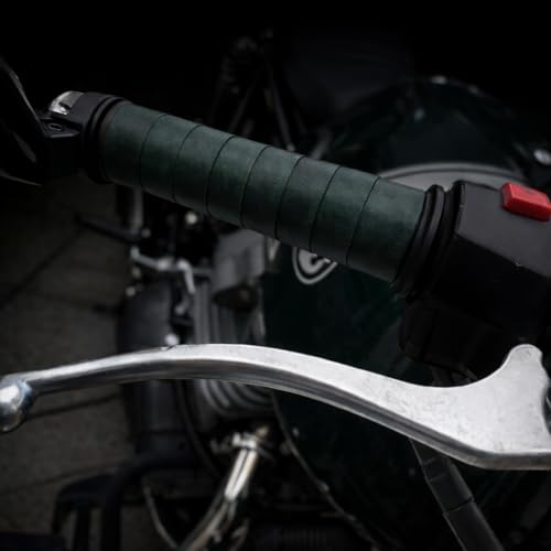 Image of The Grit Co. Leather Grip Wrap for Motorcycle Handle bar - Bike Handlebar Universal Grips (Forest Green)