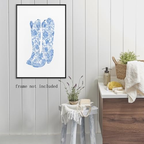 Blue Cowboy Boots Wall Decor Vintage Western Prints Funky Coastal Cowgirl Art Canvas Poster Retro Preppy Wall Art Trendy Posters For Bathroom Living Dorm Room Decor 8x12inch Unframed - Image 5