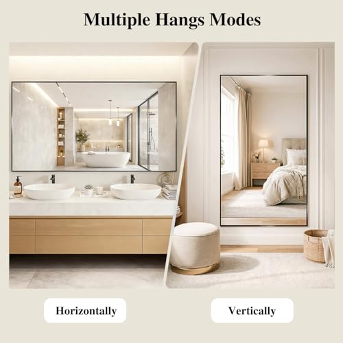Image of Koonmi Black Rectangle Wall Mirror, 24x32 Inch Bathroom Mirror, Aluminum Frame Vanity Mirror for Entryway, Living Room, Bedroom Bathroom, Hangs Horizontally or Vertically
