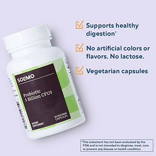 Amazon Brand - Solimo Probiotic 5 Billion Cfu, 8 Strains With 60 Mg Prebiotic Blend, 60 Vegetarian Capsules, 2 Month Supply, Supports Healthy Digestion #TOP2