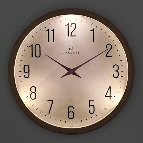 Lafocuse Night Light Wall Clock Brown 12 Inch Silent Light up Wall Clocks Glow in the Dark Battery Operated for Bedroom Living Room