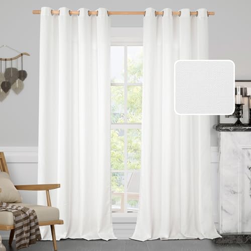 Image of LAMIT White Linen Curtains 95 Inch for Bedroom, Grommet Thick Linen Textured Sheer Curtains Light Filtering Privacy Drapes for Living Room /French Door, Set of 2 Panels, 52 x 95 Inch