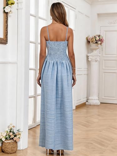 Image of Women Detachable Strap Beach Dress Strapless Smocked Pockets Maxi Dress | Removable Straps Flowy Swing A Line Maxi Beach Dress Boho Vacation Casual Smocked Strapless Beach Wedding Guest Sundress