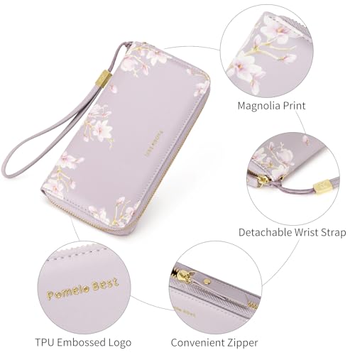 Image of Pomelo Best Wristlet Women Wallet Floral RFID Clutch Purse | Vegan Leather, Multi Credit Card, Large Capacity Zip Around Long Travel Wallets with Coin and Phone Pocket for Ladies