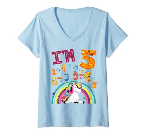 Damen Mathematik 5. Geburtstag Einhorn Idee Kinder & 5 Jahre alte Zahlen T-Shirt mit V-Ausschnitt