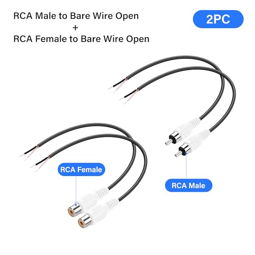 PNGKNYOCN RCA to Pigtail Cable,2 Pack RCA Male Plug and 2 Pack RCA Female to Speaker Bare Wire Cables for Speakers Amplifier Audio Video AV Receiver White（20cm） - Thumbnail 2