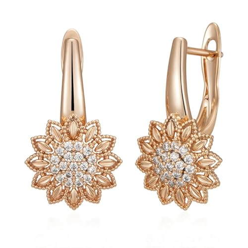 Boucles d'oreilles pendantes en zircon naturel et or rose pour femme