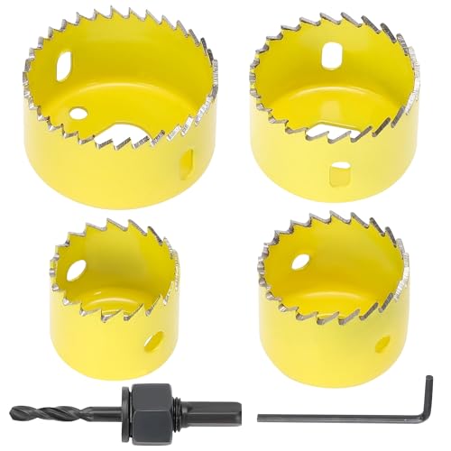 REKCKRUL 6PCS Premium Hole Saw Kit, Hole Saw Set with Mandrels, Hex Key - 1-1/4\"to 2-1/8\" (32-54mm) for Wood, PVC, Drywall, Plastic - Professional Hole Cutter Set