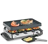 Küchenprofi Raclette GRANDE8 aus Edelstahl, Raclette 8 Personen, 1200 Watt, 47 x 24,5 x 13,5 cm, antihaftbeschichtete Grillplatte, 8 Holz Raclette Schaber, stufenlos regulierbare Temperatur, Schwarz