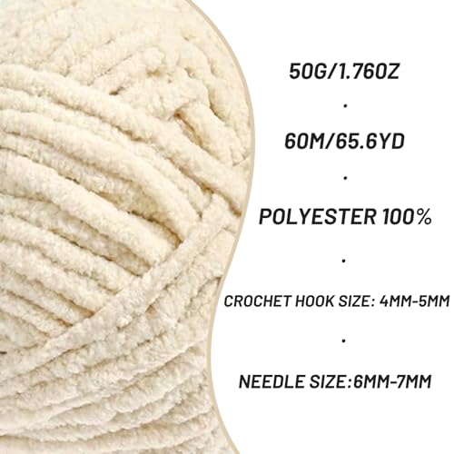 Image of 2 Packs Plush Chenille Chunky Crochet Yarn - Baby Yarn for Crocheting Soft - Velvet Yarns Knitting for Blankets Crafts - Fluffy Amigurumi Yarns 100g /131yds (2 Beige)