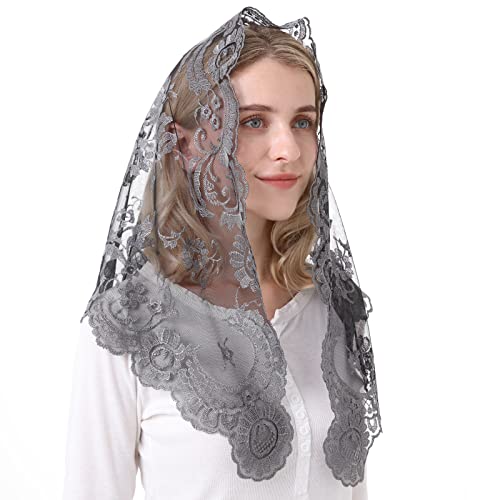 Spanish Mantilla Veils Church Women's Chapel Mass Head Covering Catholic Church Veil Chapel Scarf Latin Mass Grey&Black