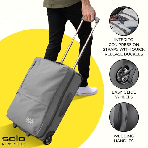 Solo New York 22 Inch Carry On Luggage - Softside Suitcases for Travel, Wheeled Rolling Bag, 2 Wheel Upright, Carry-On Size for Airplanes, Push-Button Telescoping Handle - Re:Treat, Gray2