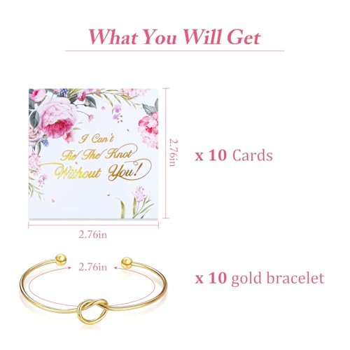 Hicarer 10 Pcs Knot Bracelet for Bridesmaid Proposal Gifts, Tie The Love Knot Bridesmaid Bracelet for Women Wedding Proposal Cuff Bangle with Cards(Gold)2