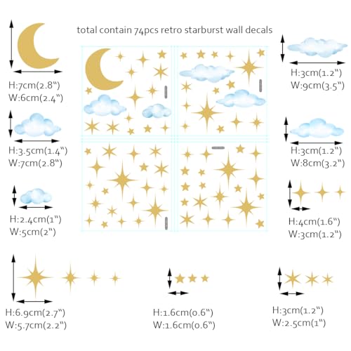 Vinilos decorativos estrellas luna doradas para pared miniatura 5