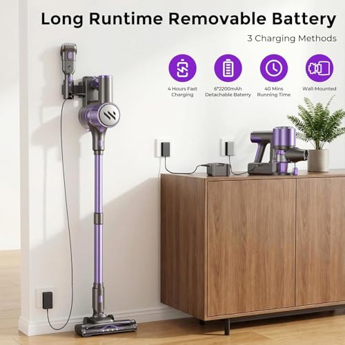 Image of Cordless Vacuum Cleaner,Vacuum Cleaner for Home with Brushless Motor,Lightweight Stick Vacuum with Self-Standing and Touch Screen,Hardwood Floor Vacuum for Pet Hair,Carpets,Tile(Eggplant Purple)