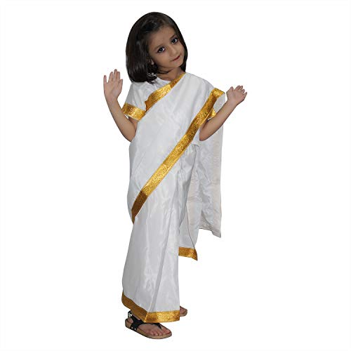 Image of Kaku Fancy Dresses Girl's Polyester Indian State Folk Dance Saree Costume (White, Multicolor, 3-4 Years)