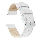 BARTON WATCH BANDS Quick Release Top Grain Leather Watch Band Strap, White Leather & Stitching, 22mm