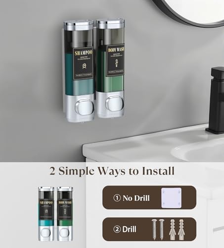 Image of Luxspire Shampoo and Conditioner Dispenser, Shower Soap Dispenser 2-Chamber | Lockable Large Capacity 600ml No-Drill Wall-Mounted Shampoo and Body Wash Dispenser for Bathroom Hotel Kitchen Airbnb
