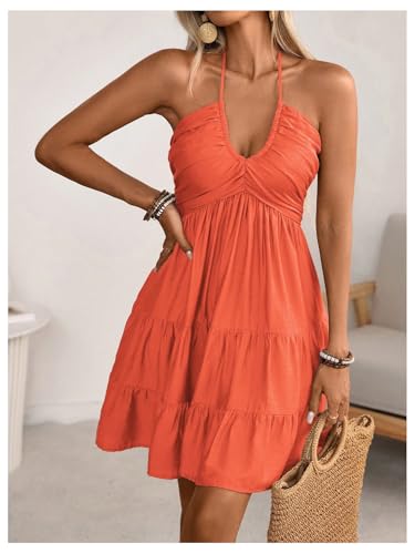 Image of SOLY HUX Women's Summer Mini Dress Halter Backless Flowy Cami Sundress