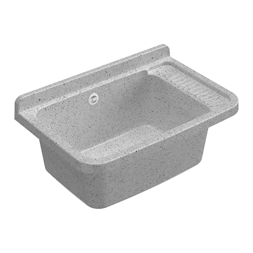 Adventa: Bañera lavadero de resina de polipropileno, fijación a la pared, con sifón y desagüe, resistente a los ácidos de uso común, lavadero, garaje, exterior, 60 x 40 x 25 cm