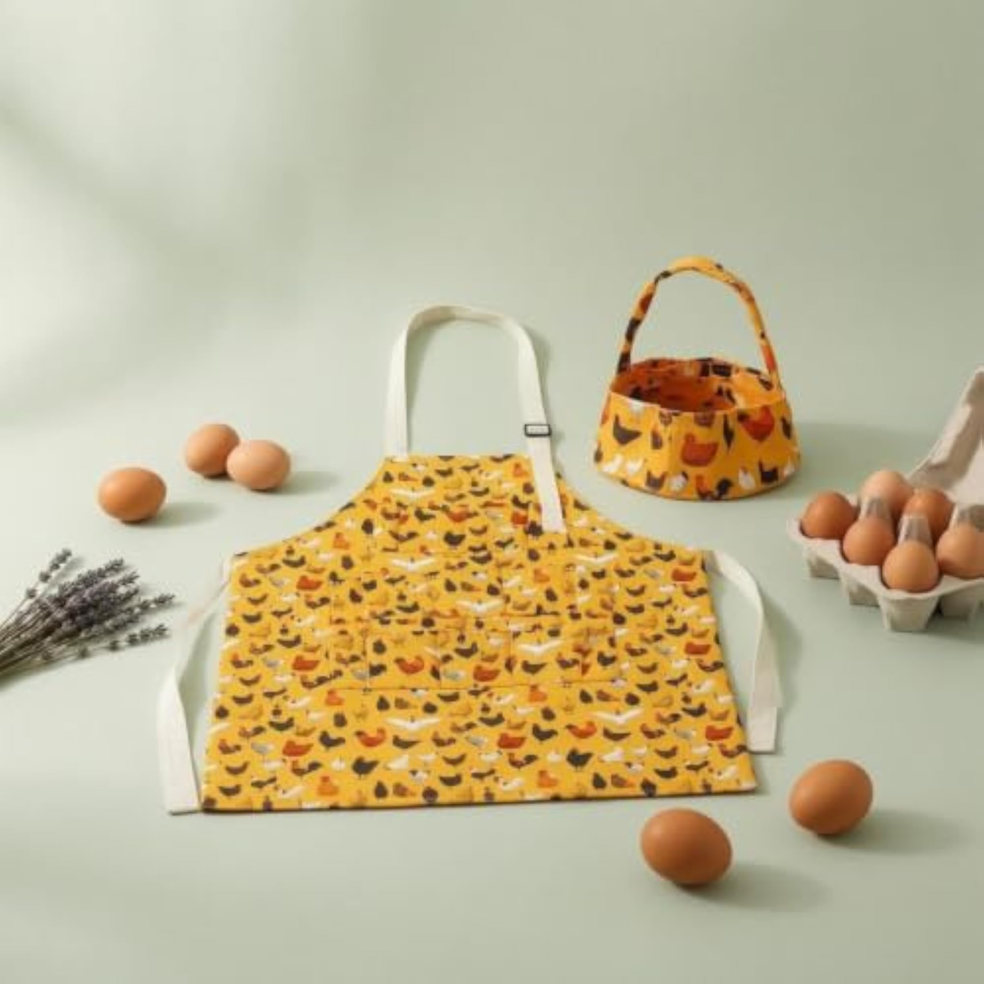 Stitched Pockets Egg Collecting Bib Apron, Adjustable