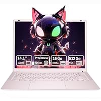Pryloxen Ordinateur Portable 14.1" Rose - Écran IPS 2K (2160x1440), Processeur Quad-Core N5105, 16 Go RAM, 512 Go SSD, WiFi 5G/BT 4.2, Webcam, Clavier Rétroéclairé
