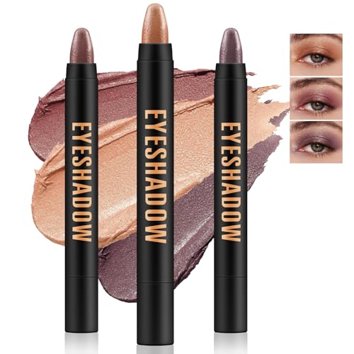 3pcs Cream Eyeshadow Sticks,Ombre à paupières haute pigmentation et chatoyante Crayon,Stylo ombre à paupières longue tenue, crayon éclaircissant pour le maquillage des yeux, résistant à l&rsquo;eau