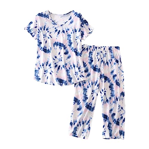 Chemise de nuit en coton avec pantalon capri imprimé pour femme