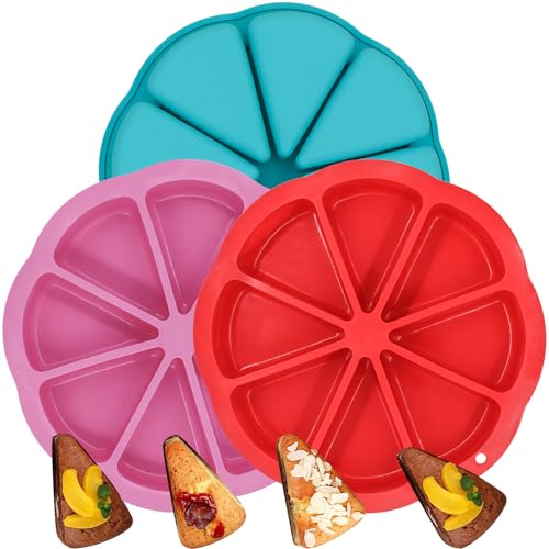 YuleNova 3 Pieces Silicone Scone Pan Triangle Cake Mold for Baking Nonstick Cake Tins 8 Cavity Pie Molds Perfect for Brownies Muffin Cupcake Polenta Biscuits