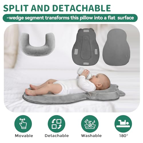 Image of Rootling Baby Feeding Pillow, Anti Overflow Feeding Pillow for Reducing Spit-Up, Safety Nursing Pillow, Baby Lounger Reflux Wedge Breastfeeding, Removable top and Bottom (Gray, Large)