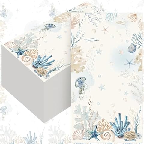 Yeaqee 100 Pcs Ocean Napkins Tropical Ocean Paper Guest Towels 2 Ply Decorative Napkins Disposable Bathroom Napkins Beach Disposable Hand Towel for Kitchen Summer Party Wedding Dinner (Ocean) Cover