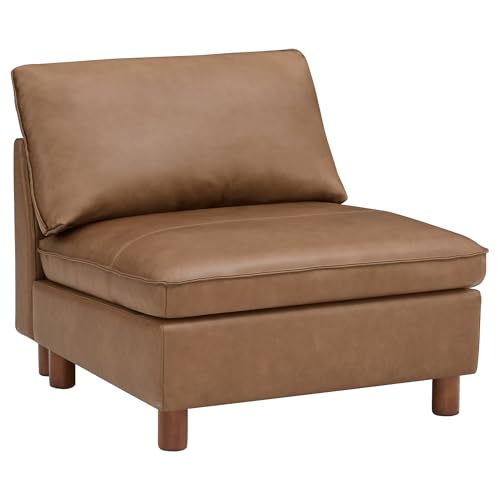 Image of CHITA Leather Sectional Couches for Living Room, Modular Cloud Couch Sectional Sofa, Premium Genuine Leather Sofa, Down Filled, High Density Foam, Real Leather in Saddle Brown, Armless Chair
