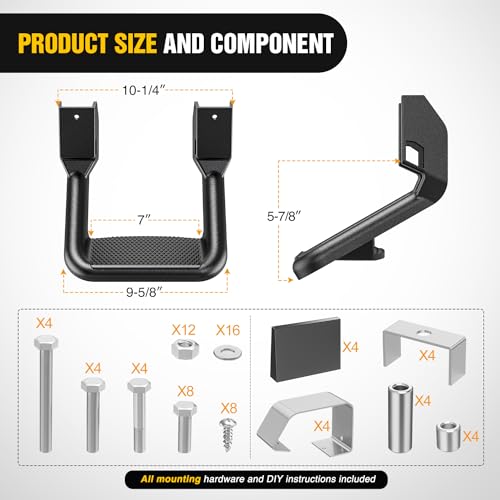 Image of Nilight Universal Side Step Slip-Proof Aluminum Side Hoop Steps Nerf Bars Assembly Black 2 Pcs (1 Pair) for Chevy (Chevrolet) Ford Toyota GMC Dodge RAM