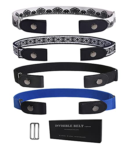 4 Pieces Invisible Belts For Women Men，Belt Buckleless Adjustable Lightweight Elastic Belts,Womens Belts for Jeans Pants