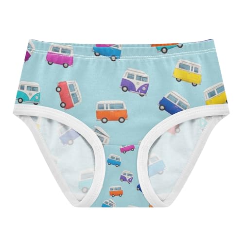 Girls Panties, Colorful Retro Camper Toddler Briefs, Girls Cotton Underwear, 2T–8 Years