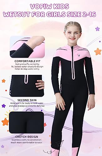 Vofiw Kids Wetsuit For Boys Girls Youth 3Mm Neoprene Full Body Wet Suit Front Zip Diving Suits For Swimming Boating Snorkeling Surfing (Pink,14) #TOP4